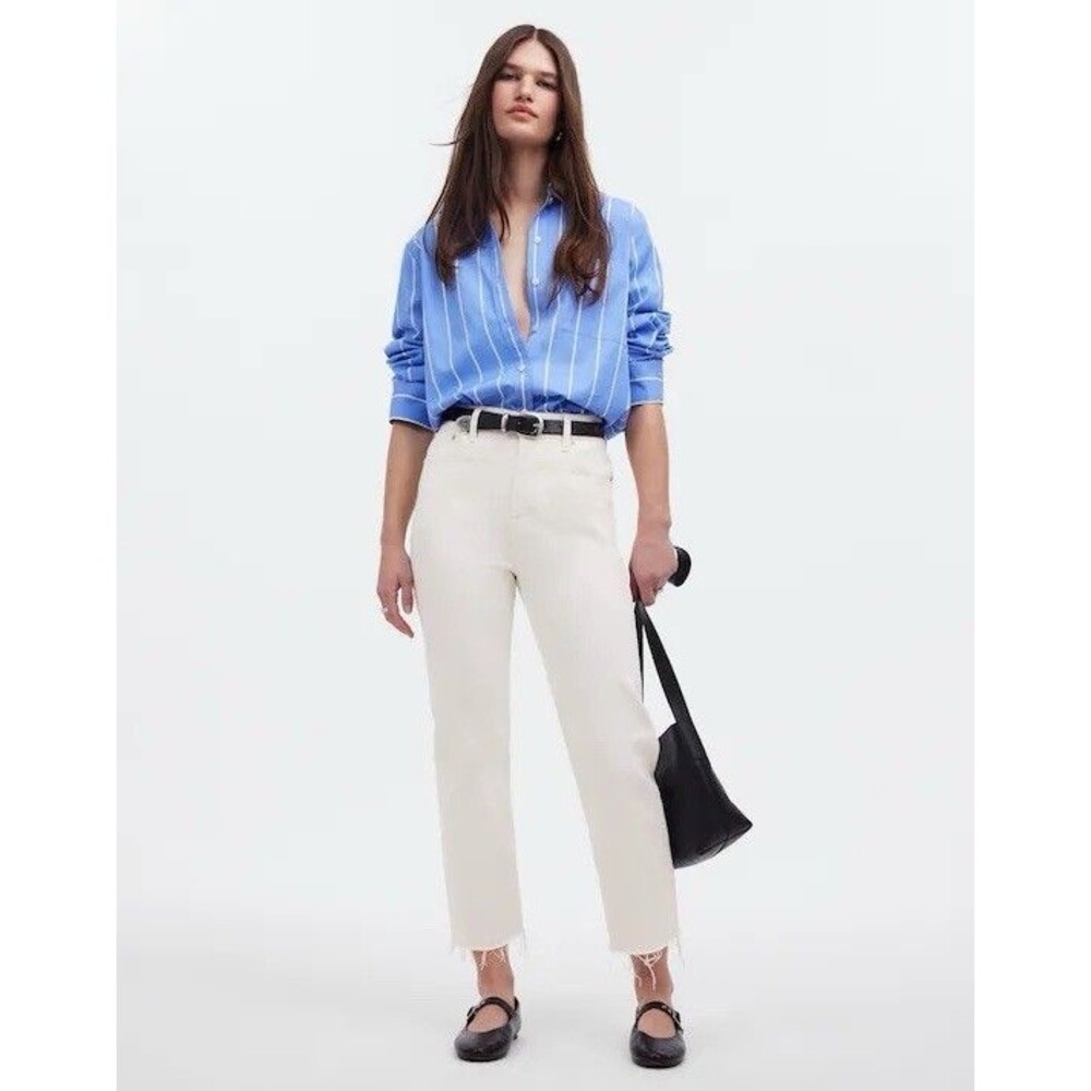 Madewell '90s Straight Crop High Rise Raw Hem White Jeans Size 30 NWT!!
